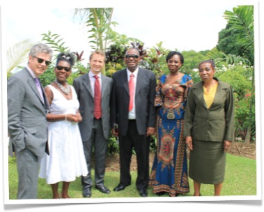 (l-r) Keith Taylor (husband of the Baroness), Baroness Floella Benjamin, Arthur Snell (British High Commissioner to Trinidad and Tobago), Arvel Grant (CEO - CCB), Adelaide Addo-Fening(Director of Programmes - Sightsavers), Lola Marson (President - CCB)